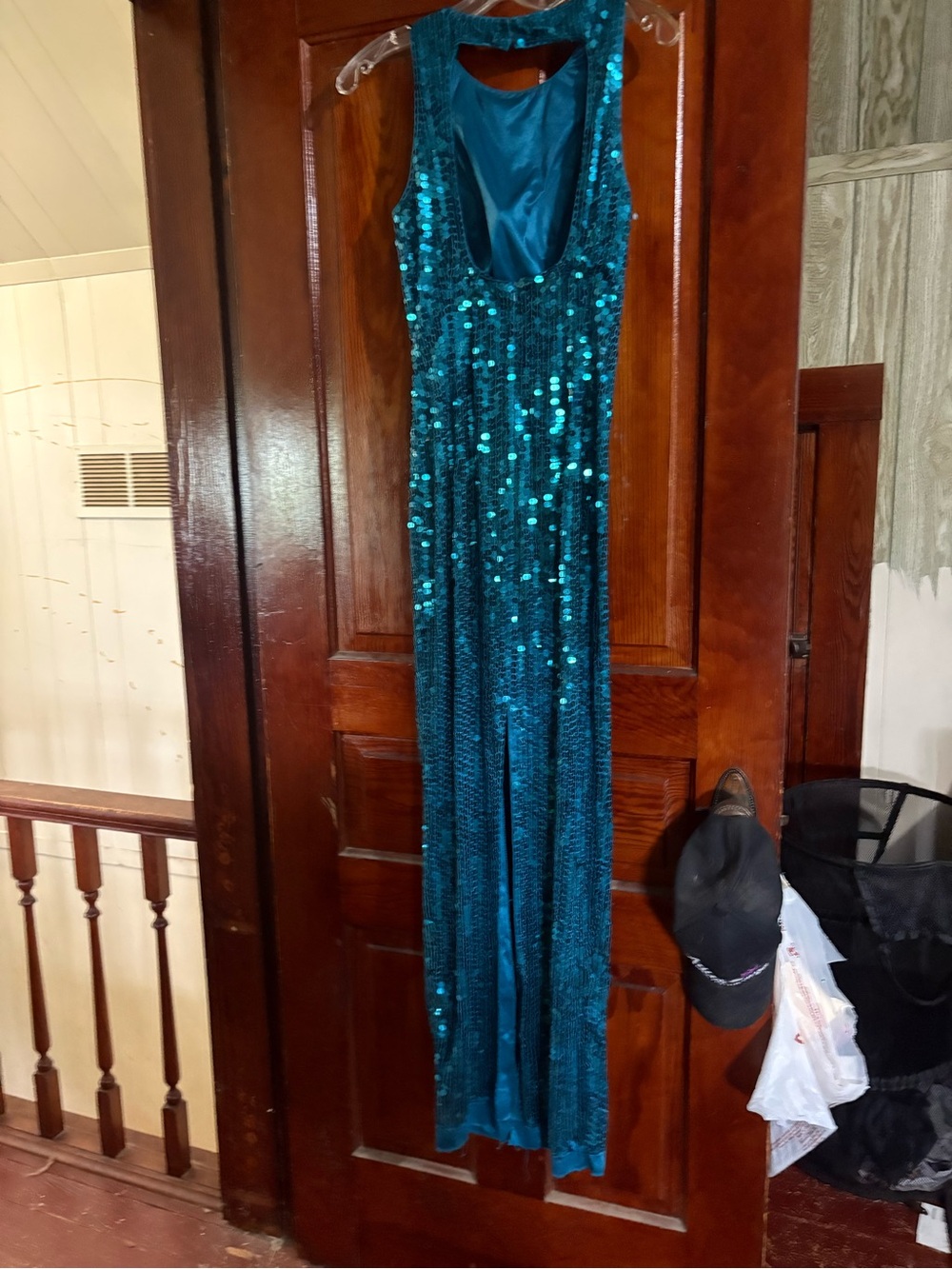 Vintage Adrianna Papell Teal Sequin Maxi Dress - Picture 6 of 10